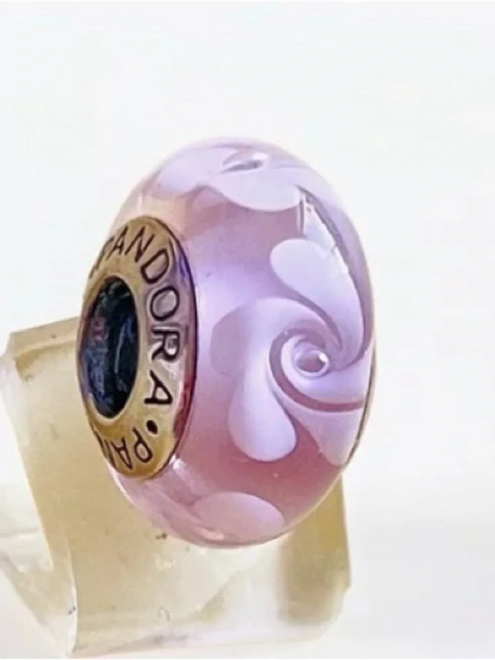 Pandora Lavender and White Swirl Glass Charm